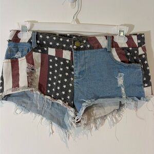 Women’s Size Large Patriotic Distressed Red White Blue Shorts 100% Cotton Casual
